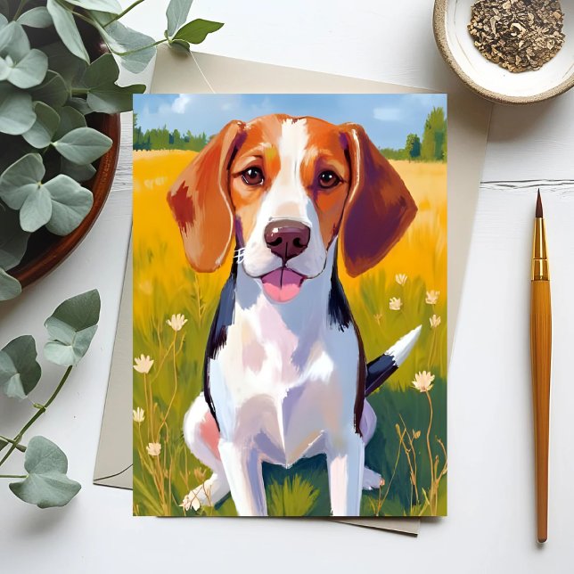 Beagle Hund Akvarell Husdjur Målning Vykort (Skapare uppladdad)