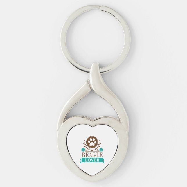 Beagle Hund älskare Twisted Heart Silverfärgad Nyckelring (Framsidan)