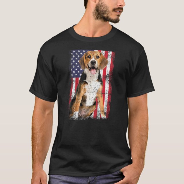 Beagle Hund American Flagga Vintage T Shirt (Framsida)