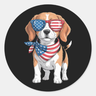 Beagle Hund Amerikansk Flagga Bandana Patriotisk 4 Runt Klistermärke
