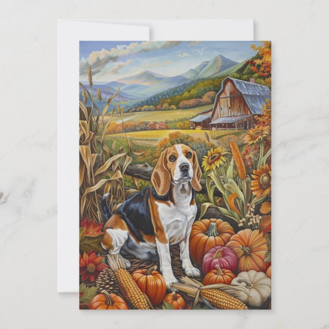 Beagle Hund Autumn Harvest Thanksgiving Julkort (Framsida)