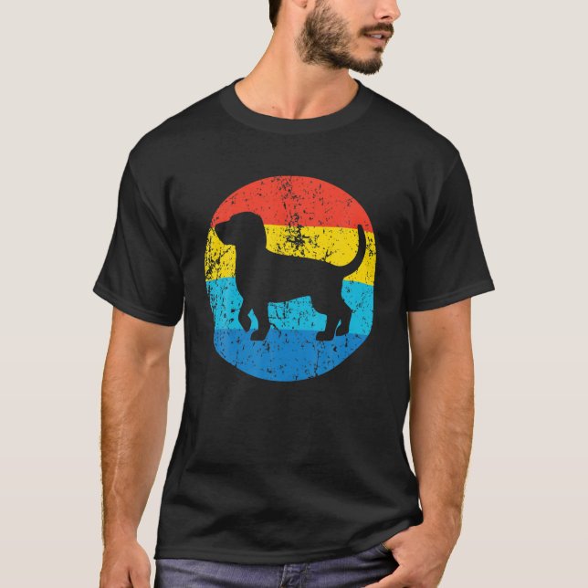 Beagle Hund aveln Silhouette Retro 1970's Circle T Shirt (Framsida)