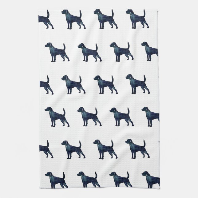 Beagle Hund aveln Silhouette Watercolor Kökshandduk (Vertikal)