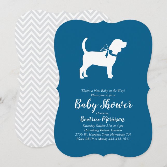 Beagle Hund Baby Shower Blue Boy Inbjudningar (Fram/baksida)