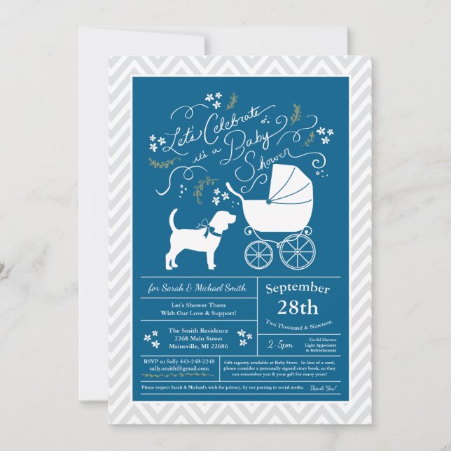 Beagle Hund Baby Shower Blue Boy Inbjudningar (Framsida)