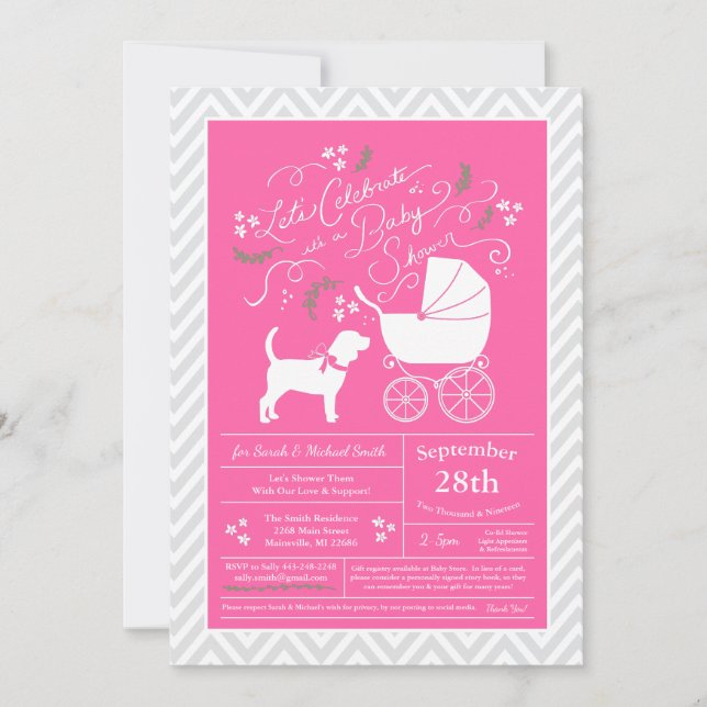 Beagle Hund Baby Shower Rosa Girl Inbjudningar (Framsida)