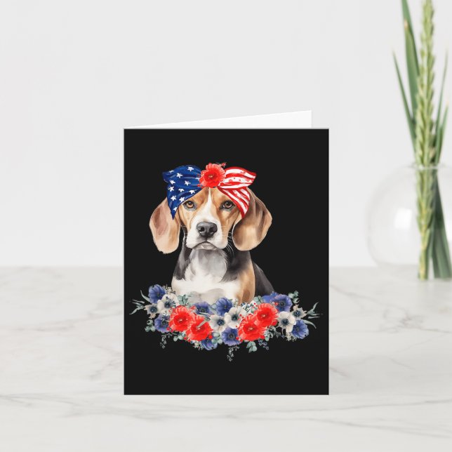 Beagle Hund Bandana American Flagga 4:e juli Kort (Framsida)