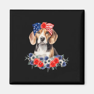 Beagle Hund Bandana American Flagga 4:e juli Magnet