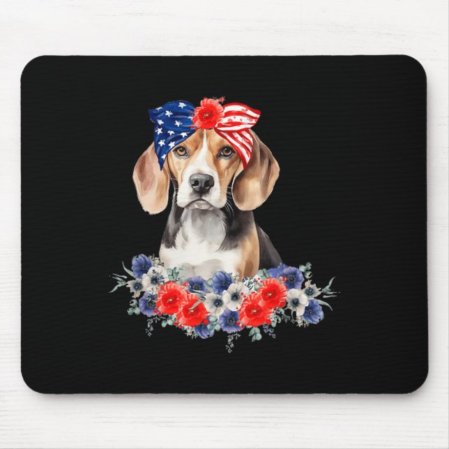 Beagle Hund Bandana American Flagga 4:e juli Musmatta (Framsidan)