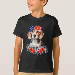 Beagle Hund Bandana American Flagga 4:e juli T Shirt