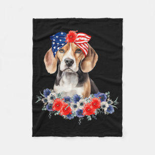 Beagle Hund Bandana Amerikansk Flagga 4:e Juli Fleecefilt