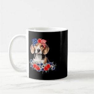 Beagle Hund Bandana Amerikansk Flagga 4:e Juli Kaffemugg