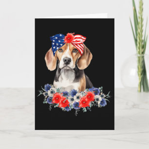 Beagle Hund Bandana Amerikansk Flagga 4:e Juli  Kort