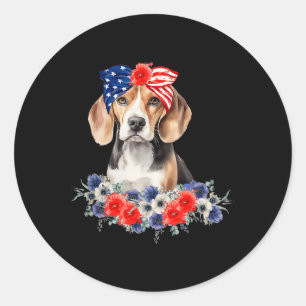 Beagle Hund Bandana Amerikansk Flagga 4:e Juli  Runt Klistermärke