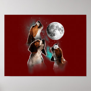 Beagle Hund / Beagle Howling vid Måne Poster