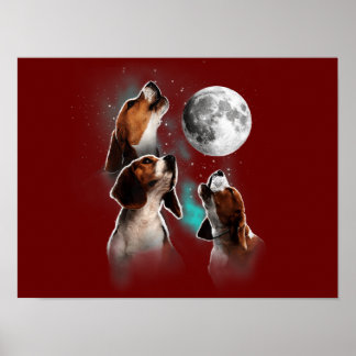 Beagle Hund / Beagle Howling vid Måne Poster