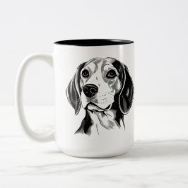 Beagle Hund Black and White Outline Silhouette Två-Tonad Mugg