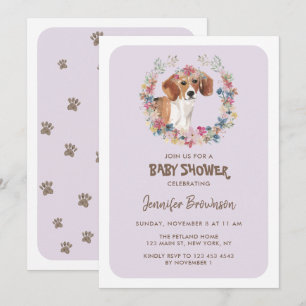Beagle Hund Blommigt Krona Baby Shower Inbjudningar