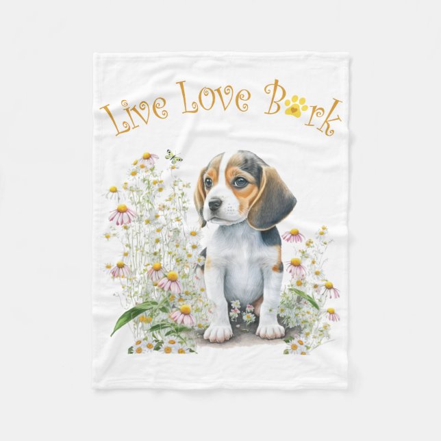 Beagle Hund Blommigt Mamma Fleecefilt (Framsidan)