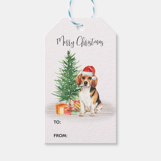 Beagle Hund Cute Santa Festive jul Presentetikett (Framsidan)