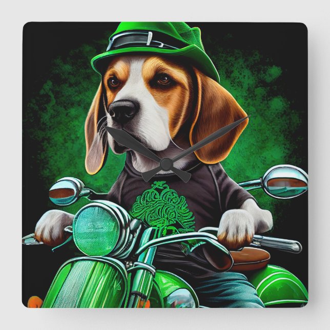 Beagle Hund Cycle St. Patrick's Day Fyrkantig Klocka (Framsida)