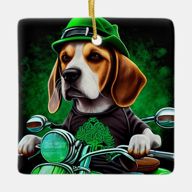 Beagle Hund Cycle St. Patrick's Day Julgransprydnad Keramik (Framsida)