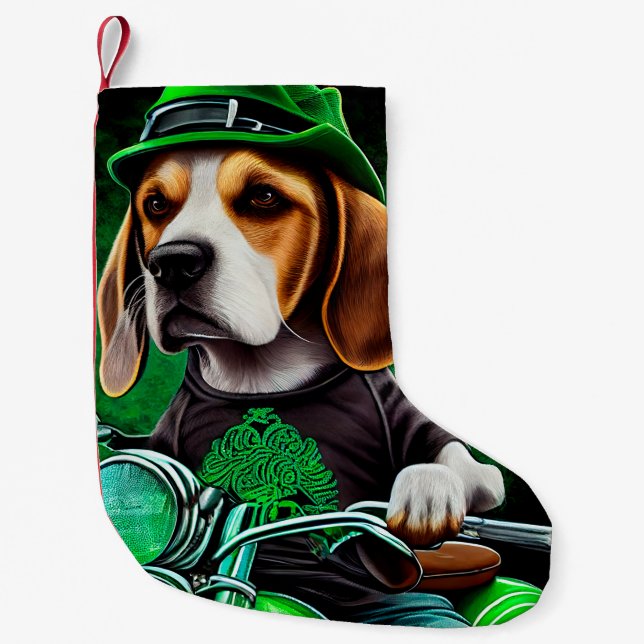 Beagle Hund Cycle St. Patrick's Day Liten Julstrumpa (Framsidan)