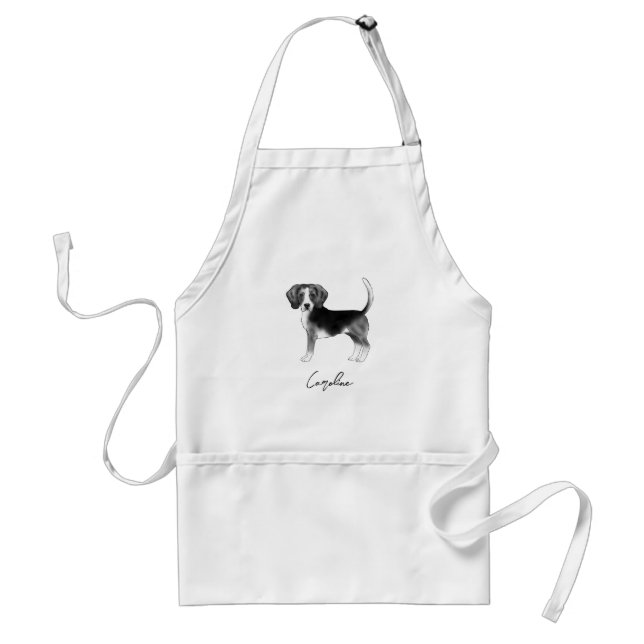 Beagle hund design i svart och vitt med namn förkläde (Framsidan)