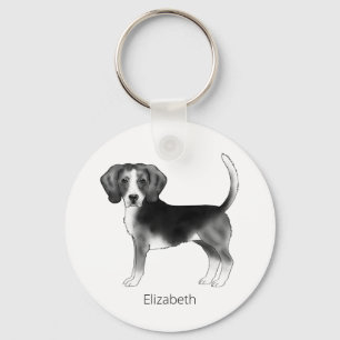 Beagle hund design i svart och vitt med namn nyckelring