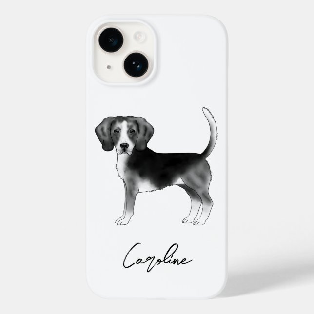 Beagle Hund Design i Svart Och Vitt Med Text (Baksida)