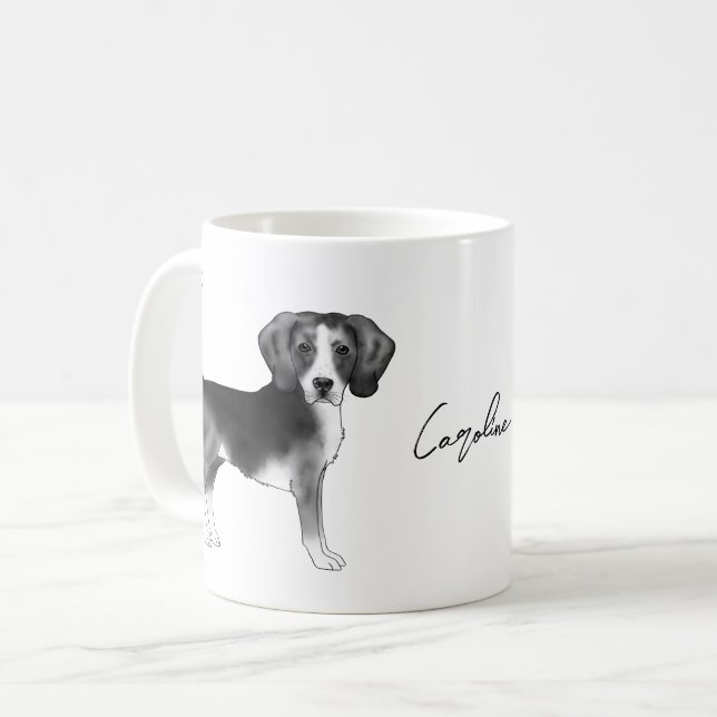 Beagle Hund design i svartvitt med Namn Kaffemugg (Framsida vänster)