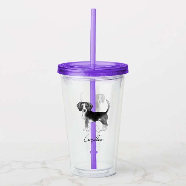 Beagle Hund design i svartvitt med Namn Take Away Mugg (Framsida)