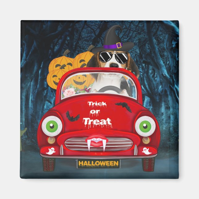 Beagle Hund Driving Car Scary Magnet (Framsidan)