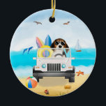 Beagle Hund Driving on Beach Julgransprydnad Keramik<br><div class="desc">En beagle hund som kör fordon på stranden är en perfekt gåva till någon som kärlek i hund aveln.</div>