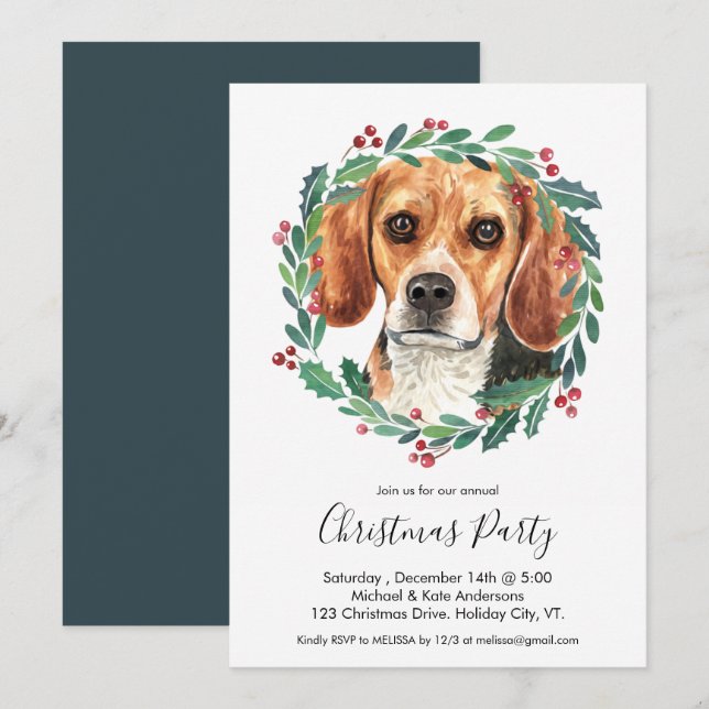 Beagle Hund Elegant jul Party Inbjudningar (Fram/baksida)