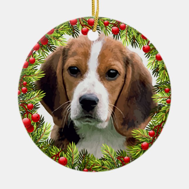 Beagle Hund Elegant Vattenfärg jul Julgransprydnad Keramik (Framsidan)