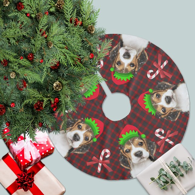 Beagle Hund Elves Polkagrisars Buffalo Play Julgransmatta Borstad Polyester (Skapare uppladdad)