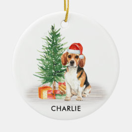 Beagle Hund Festive Santa Personlig jul Julgransprydnad Keramik