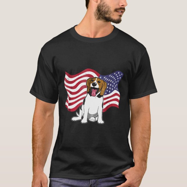 Beagle Hund Flagga America Beagle Hund T Shirt (Framsida)