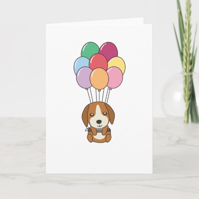 Beagle Hund Flyger Med Färgglada Ballonger Kort (Framsida)