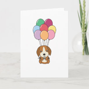 Beagle Hund Flyger Med Färgglada Ballonger Kort