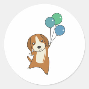 Beagle Hund flyger upp med ballonger Runt Klistermärke