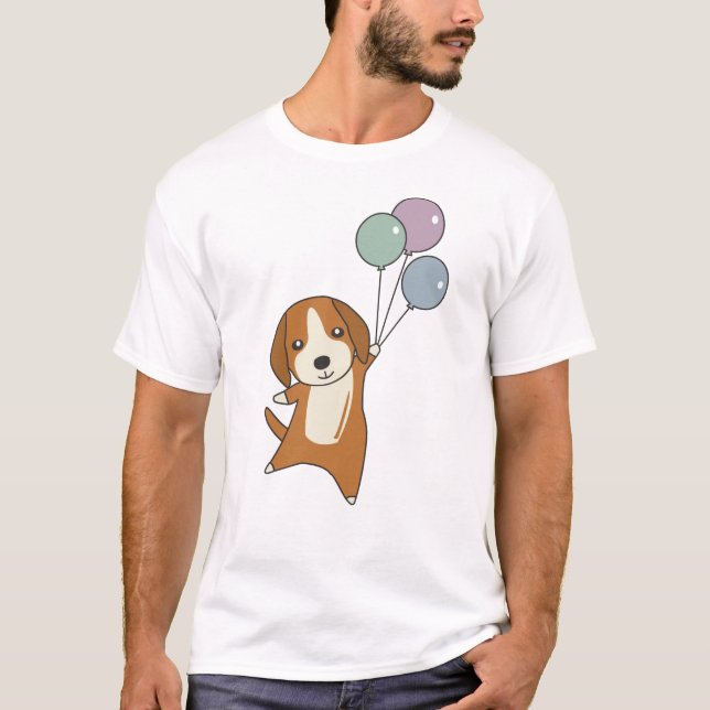 Beagle Hund flyger upp med ballonger T Shirt (Framsida)