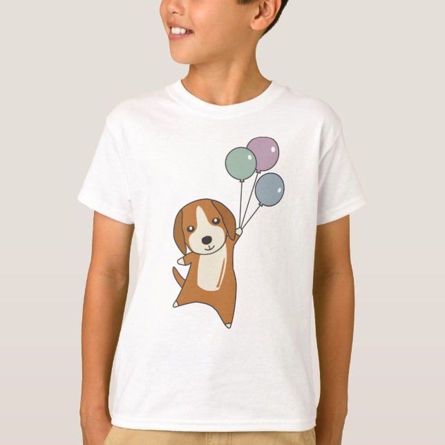 Beagle Hund flyger upp med ballonger T Shirt (Framsida)