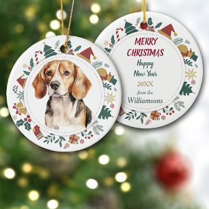 Beagle Hund Framed med jul Bilder Julgransprydnad Keramik