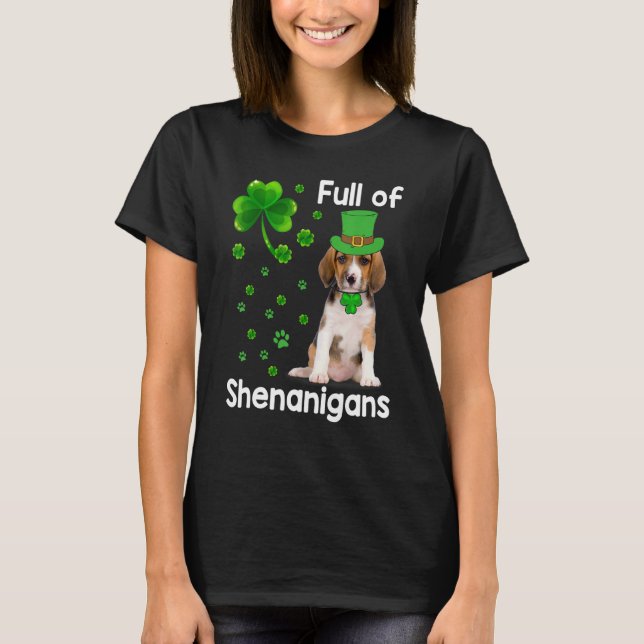 Beagle Hund Fullt of Shenanigans Leprechaun St Pat T Shirt (Framsida)
