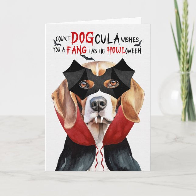 Beagle Hund Funny Count DOGcula Halloween Helgkort (Framsida)