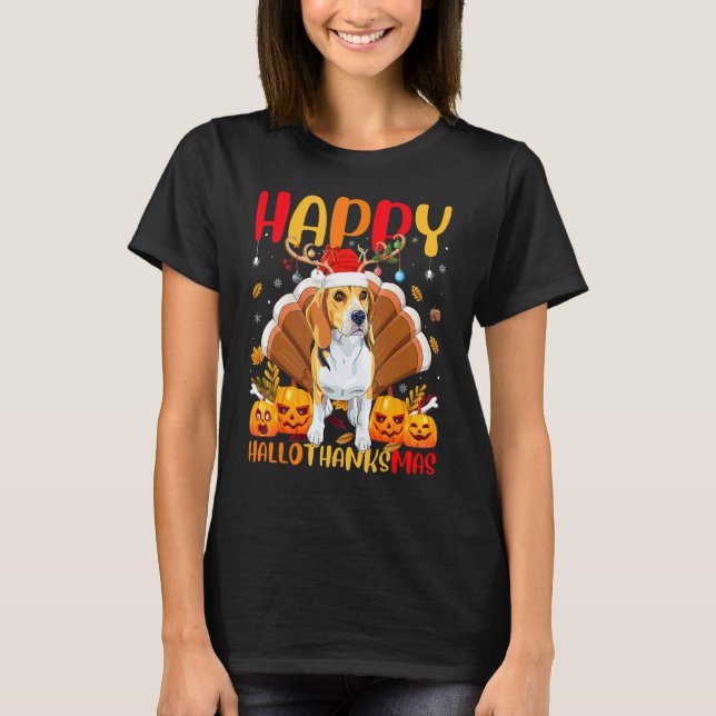 Beagle Hund  Glad Beagle Hellothanksmas T Shirt (Framsida)
