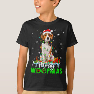 Beagle Hund Glad Woofmas Roliga Xmas Ljus Santa H T Shirt