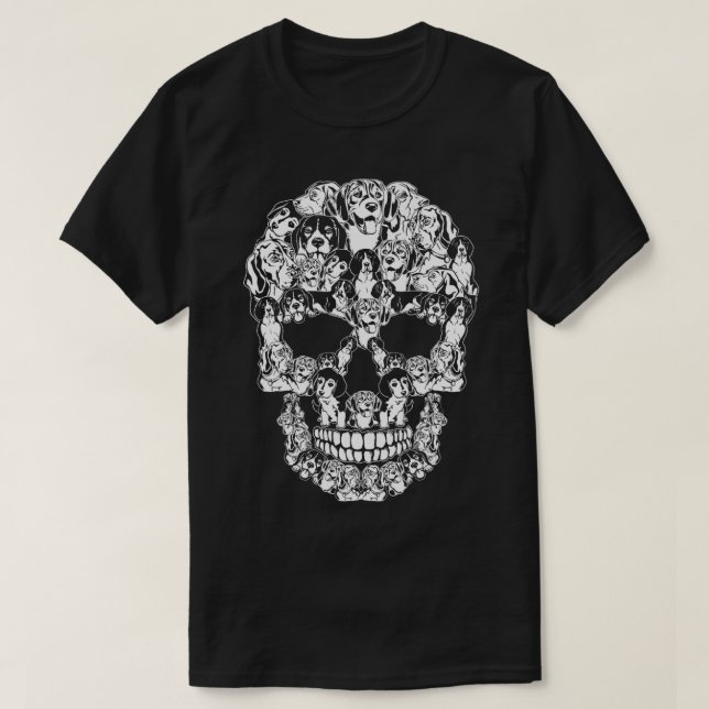 Beagle Hund Graphic Halloween Skullstugor T Shirt (Design framsida)